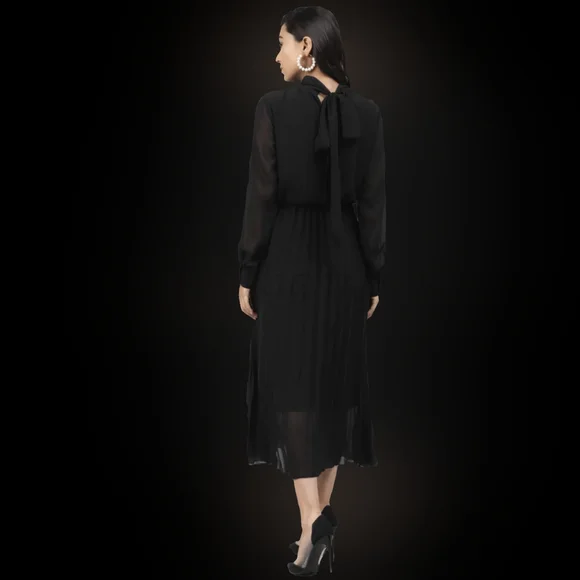 Ebony: Black Pleated Midi Dress - Picture 2 of 3